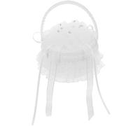 Amosfun Panier à Alliances Mariage en Dentelle Blanche Coussin Brodé, Mini Panier de Demoiselle d'honneur Poignée Perles, Boîte Bague pour Cérémonie Saint-Valentin et Fiançailles, Présent