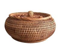 Amosfun Panier de Rangement Tressé Boîte Solide en Rotin avec Couvercle Cadeau D'anniversaire ou Pendaison de Crémaillère pour Bonbons et Snacks