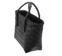 Amosfun Panier Tressé à La Main Noir Cabas en Paille Imitation Rotin Fourre-Tout Plage Et Courses Paquet De Rangement Polyvalent pour Femme Petit Panier De Pique-