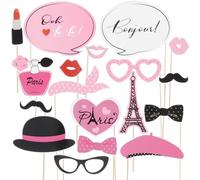 Amosfun Paris Photo Booth Accessoires Kit 18 pièces Thé Photo Booth Accessoires Fête d'anniversaire Paris Cadeaux Invités pour anniversaire, mariage, fête prénatale Décoration