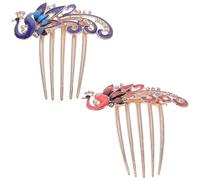 Amosfun Peigne à Cheveux en Alliage Strass Motif Paon, 2 Pièces, Élégant et Glamour, pour Coiffer et Discipliner les Franges Quotidien