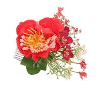 Amosfun Peigne à Chignon Rouge avec Fleurs Artificielles en Métal Léger, Épingle à Cheveux Velours pour Mariages et Occasions Spéciales, Accessoire Coiffure Élégant pour Femmes