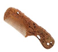 Amosfun Peigne de Massage Portable en Bois de Santal Vert, Compact 17 Cm, Double Face Dents Fines et Larges, Motif Floral Gravé, Peigne Démêlant et Coiffant, Accessoire Coiffure Naturel