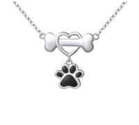Amosfun Pendentif Cœur d'Os de Chien, Collier Patte de Chien en Argenté pour Femme, Présent Anniversaire et Saint-Valentin