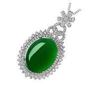 Amosfun Pendentif en Argenté Léger en Jade Vert Collier Femme Orné de Cristaux Confortable à Porter pour Anniversaire et Autres Occasions