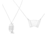 Amosfun Pendentifs Accordéon et Cor Français Bijoux Résistants à la Décoloration Style Punk Unique 2pcs Collier Musique en Métal Argenté pour Femme pour Passionnés de Musique