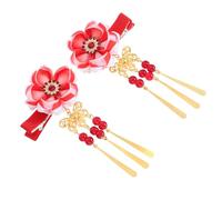 Amosfun Pince à Cheveux Japonaise Fleurie Clochettes Rouges, Accessoire Rétro Kimono Léger et Solide pour Femmes et Filles, Décoration Élégante Cheveux pour Mariage et Tenue