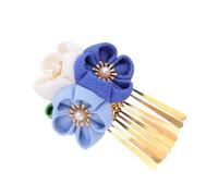 Amosfun Pince à Cheveux Kimono Fleurie Pompons Bleus, Accessoire Japonerie en Tissu Doux, Épingle Cheveux Vintage pour Mariages, Fêtes et Cérémonies, Barrette Décorative pour Coiffure
