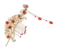 Amosfun Pinces à Cheveux Chinoises Rétro 2pcs en Alliage Rouge Pompons, Confortables et Pratiques pour Coiffure Quotidienne Élégante et Traditionnelle