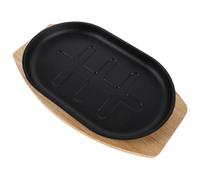 Amosfun Plaque de Cuisson Fonte Pré-assaisonnée avec Support Bois Poêle à Steak Robuste pour Bbq Camping et Four Poêle Grill Multifonction pour Cuisine Maison et Restaurant