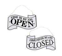 Amosfun Plaque de Porte Suspendue en Bois Double Face Vintage Open Closed Signe Enseigne à Suspendre Panneau Ouvert Fermé pour Décoration de Magasin Café (Blanc)