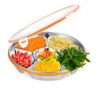 Amosfun Plateau de service divisé avec couvercle en acier inoxydable avec plusieurs compartiments hermétiques pour le stockage des aliments frais, plat de service en métal pour extérieur et intérieur