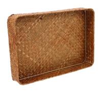 Amosfun Plateau de Service Rectangulaire Tressé la Main, Petit Panier à Fruits Naturel en Fibres Végétales, Plateau de Rangement Décoratif Cuisine et Bureau, Support Multifonction