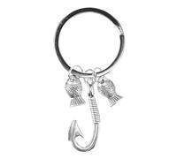 Amosfun Porte-CléS PêChe Hameçon MéTal Argenté 3X1.3 Cm Accessoire Pratique CléS Sac Cadeau Original Pour PêCheur Ornement CréAtif Durable