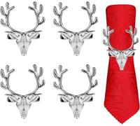 Amosfun Porte Serviette De Table Noël Cerf Lot De 4 Anneaux De Serviette Doré Métal 2.6 X 1.97 Pouces Décoration Table Fêtes De Fin D'Année
