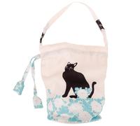 Amosfun Sac à Cordon Japonais Léger et Compact Pochette Kimono pour Téléphone et Clés Sac Fourre-tout Élégant avec Motif Chat Noir et Fleurs pour Accessoires et Rangement Quotidien