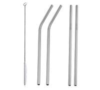 Amosfun Set de Pailles Acier Inoxydable Réutilisables et Courbées avec Brosse de Nettoyage Bords Tranchants pour Boissons Froides et Chaudes Adaptées Aux Smoothies et Cocktails