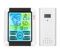Amosfun Station Météo sans Fil Écran Couleur Rétroéclairé, Thermomètre et Hygromètre Intérieur Extérieur, Moniteur de Climat pour Maison et Jardin Alarme et Mémoire