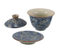 Amosfun Tasse à Thé Céramique avec Couvercle Bol Traditionnel Chinois Porcelaine pour Noir et Oolong Élégant Service pour Maison et Bureau