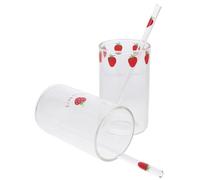 Amosfun Tasses En Verre À Fraises Avec Paille, Tasse À Café Glacé, Bouteille En Verre Transparent, Tasse D'eau, Verres Transparents De Dessin Animé, Bouteille Pour, 2 Pièces