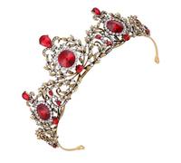 Amosfun Tiare de Mariée Baroque Élégante en Alliage Feuilles et Incrustations de Strass Rouges, Couronne pour Femmes pour Fêtes et Fiançailles