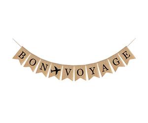 Amosfun Toile de Jute Bon Voyage Bannière Drapeau Bunting S'éloigner S'éloigner de la Retraite Aventure Attend Une Fête Décorations (Style B)
