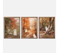 AMOSIJOY Affiche Fantôme Halloween Vintage Set 3 sans Cadre - Tableau Décoration Murale Automne Forêt Paysage Toile Art Esthétique Salon Chambre Maison Cadeau Fête Déco (A,A,40 * 60cm)