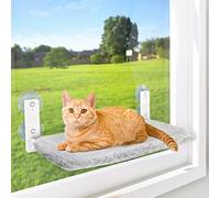 AMOSIJOY Hamac pour Chat, Grand lit de fenêtre pour Chat avec 4 ventouses et Cadre en métal Massif, siège Pliable pour Chats d'intérieur (Taille L)