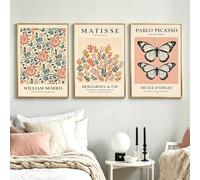 AMOSIJOY Lot de 3 Affiches Musée sans Cadre, Impressions Art William Morris Matisse Picasso avec Fleurs et Papillons, Tableaux Modernes pour Salon Chambre Bureau (A,A,21 * 30cm)