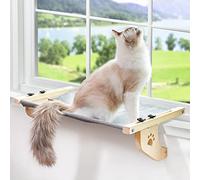 AMOSIJoy Perchoir de fenêtre pour chat, robuste, cadre en bois et métal pour grands chats, facile à ajuster et monter, lit pour rebord de fenêtre, chevets, tiroirs et placards