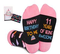 Amosking Cadeaux d'anniversaire pour filles de 5 à 18 ans - Chaussettes avec carte d'anniversaire pop-up, Happy Birthday to Me 11 Noir Rose, One Size