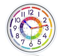 AMOTOFO Horloge Murale silencieuse de 30,5 cm pour Apprendre l'heure des Enfants, Horloge Murale décorative à Quartz silencieuse sans tic-tac pour salles de Classe ou Chambres d'enfants