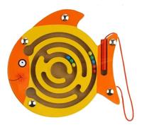 AMOUNE Mini Animaux Jeu de Puzzle Magnétique Labyrinthe Jouet en Bois à Bord pour Enfants (Poisson)