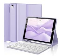 AMOUOGOEY Étui avec clavier pour iPad 9{^>e<^} génération 10,2" 2021, étui portefeuille intelligent avec porte-crayon, rechargeable, clavier magnétique sans fil pour iPad 8e génération/7e génération