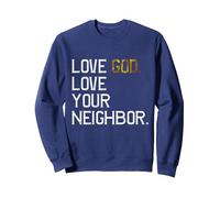 Amour affligé Dieu Aimez Votre Prochain, Jésus Live by Faith Sweatshirt, Unisexe pour Adultes, Bleu Marine, M