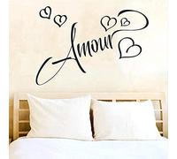 Amour Amour Sticker Mural Mot Français Vinyle Stickers Muraux Couple Chambre Salon Décoration De La Maison Auto-Adhésif Mural 42X29Cm