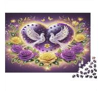 Amour Colombes Roses Puzzle 1000 Pièces Papier recyclé pour Adultes Puzzle pour Adultes Impossible Difficile Stimulant Jeu éducatif pour décompression 38x26cm/1000pcs