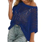 Amour Compatible avec Fait Haut Tricoté Décontracté Couverture de Plage Vacances Vêtements de tous les jours Confortable Respirant T-shirt Sur Croix, Marine, M