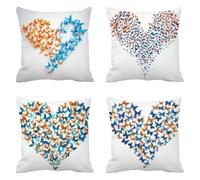Amour Coussin Canape 80 x 80 Lot de 4 Lin Taie Oreiller Bleu Coussins Canapé Housse de Coussin, Respirant Taies D'oreillers Coussins Décoratifs Carré Pillow Case, pour Salon Chaise Lit Jardin t-5