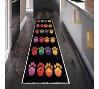 Amour Cœur Empreinte de Patte Tapis de Couloir Long 60 x 180 cm, Empreinte de Patte Arc-en-Ciel Tapis Cuisine Devant Evier Antidérapant Lavable, Carpet pour Salon Chambre à Coucher