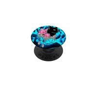 Amour DE Chat Noir Mignon sur Bleu PopSockets PopGrip Adhésif