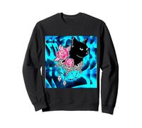 Amour DE Chat Noir Mignon sur Bleu Sweatshirt