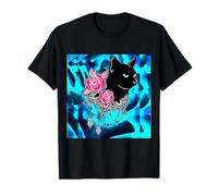 Amour DE Chat Noir Mignon sur Bleu T-Shirt