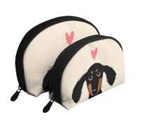 Amour de Chiot Teckel, Trousse de Maquillage Coquille Femme Petit Porte-Monnaie Trousse de Toilette Trousse à cosmétiques 2 pièces
