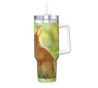 Amour de lapin imprimé,Gobelet isotherme Ice Bully de 40 oz avec poignée, couvercle et paille, en acier inoxydable, pour voiture ou café.