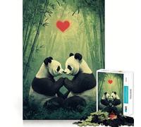 Amour de Panda dans la forêt de bambous Puzzle de 1000 pièces pour Adultes Jeu de logique Stimulant Divertissement Relaxant Bords Nets Cadeau mémorable (50x75cm)