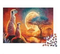 Amour de Suricates Papier recyclé Suricates dans la Savane Africaine au Coucher du Soleil Puzzle Cadeau de Collection pour Adultes 70x50cm/1000 pièces