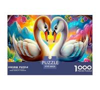 Amour des Cygnes Puzzle de 1000pcs Deux cygnes se touchant Le Bec Jeu de réflexion pour Adultes, Adolescents et Seniors 38x26 cm/1000pcs