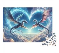 Amour Dragon Fantastique Difficile Puzzle 1000 pièces pour Adultes Dragons Cœur Ailés Nuages Premium Épais Robuste Haute Qualité Vibrant Défiant Relaxation Antistress 38x26cm/1000pcs