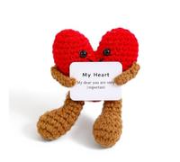 Amour Énergie Positive, Amour Énergie Positive Peluche, Coeur d'amour rouge avec Carte Positive, Motivantes Tricotée Coeur d'amour rouge, Rigolo Cadeaux pour Homme Femme Enfant Couple Collegue